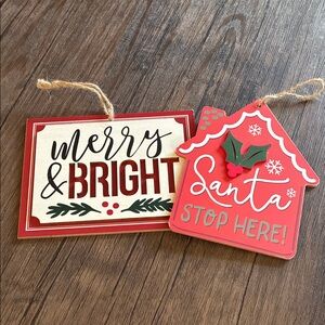 Festive Red and White Holiday Sign Ornament Bundle